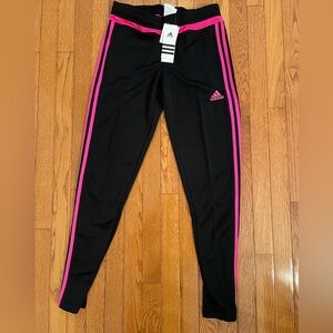 NWT Adidas Climacool Performance Black Joggers with Pink Stripes